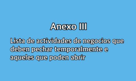 ANEXO III: Lista de actividades e negocios obrigados ó peche temporal e á apertura nos concellos máis afectados polas medidas da Xunta